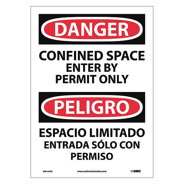 Nmc Danger Confined Space Permit Only Sign - Bilingual, ESD162PB ESD162PB