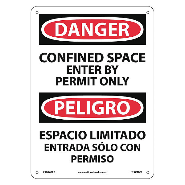 Nmc Danger Confined Space Permit Only Sign - Bilingual, ESD162RB ESD162RB