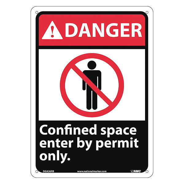 Nmc Danger Confined Space Enter By Permit Only Sign, DGA36RB DGA36RB