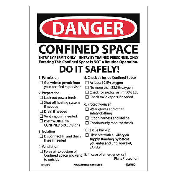 Nmc Danger Confined Space Permit Required Sign, D167PB D167PB