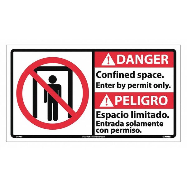 Nmc Danger Confined Space Sign - Bilingual, DBA8P DBA8P