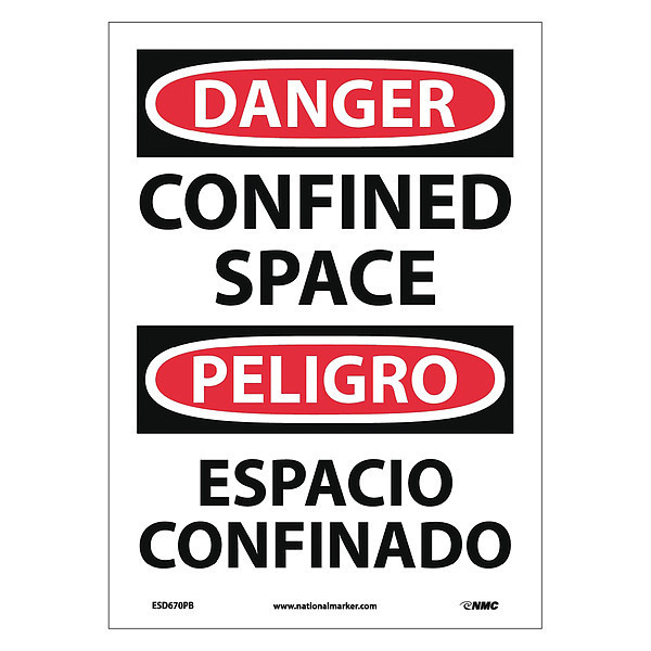 Nmc Danger Confined Space Sign - Bilingual, ESD670PB ESD670PB