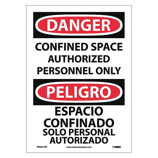 Nmc Danger Confined Space Sign - Bilingual, ESD671PB ESD671PB