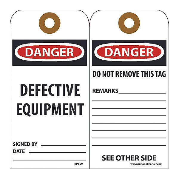 Nmc Danger Defective Equipment Tag, Pk25 RPT59G