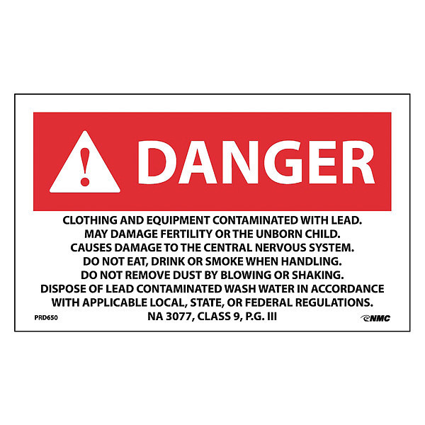 Nmc Danger Contaminated With Lead Warning Label, Height: 3" PRD650