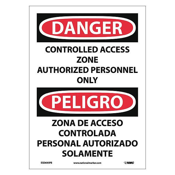 Nmc Danger Controlled Access Zone Sign - Bilingual, ESD695PB ESD695PB