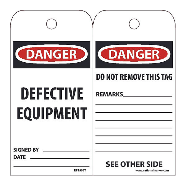 Nmc Danger Defective Equipment Tag, Pk25 RPT59ST