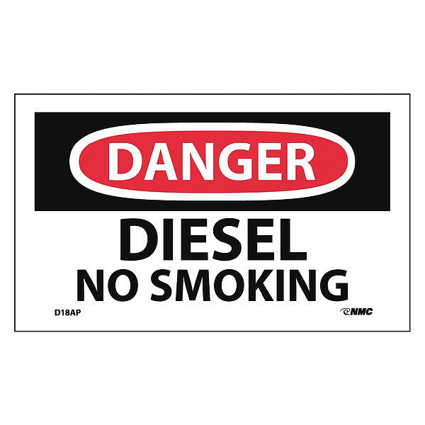 Nmc Danger Diesel No Smoking Label, Pk5 D18AP