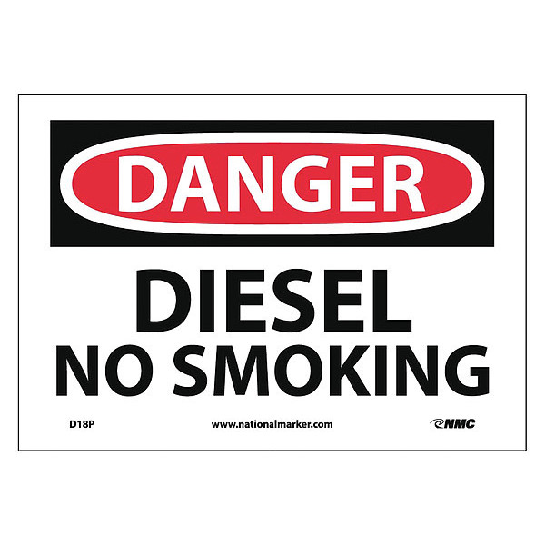 Nmc Danger Diesel No Smoking Sign, D18P D18P