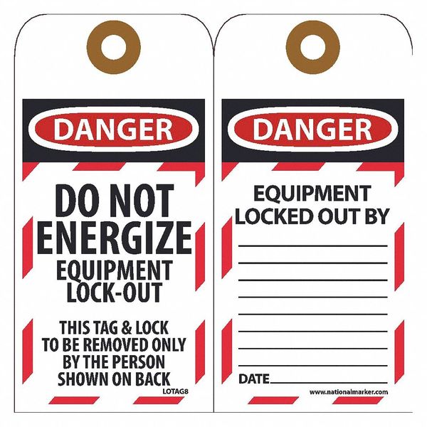 Nmc Danger Do Not Energize Equipment Lock-Out Tag, Pk10 LOTAG8