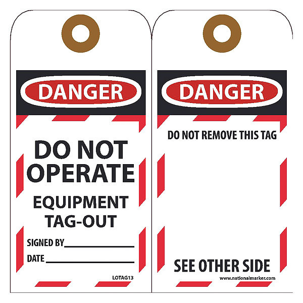 Nmc Danger Do Not Operate Equipment Tag-Out Tag, Pk25 LOTAG13-25