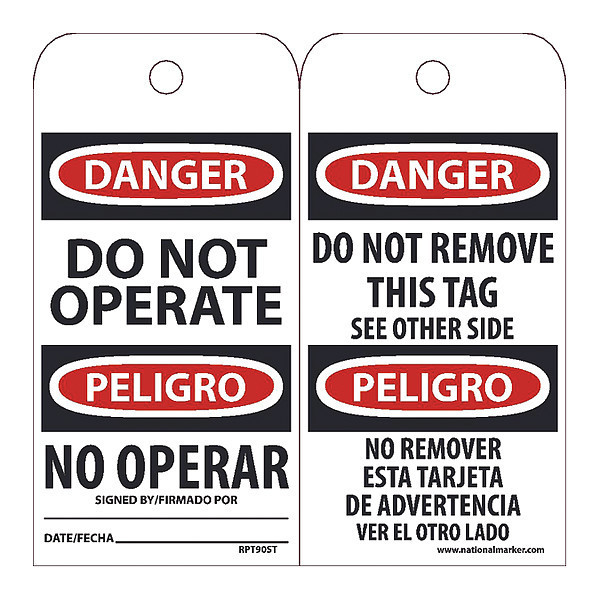 Nmc Danger Do Not Operate Bilingual Tag, Pk25 RPT90ST