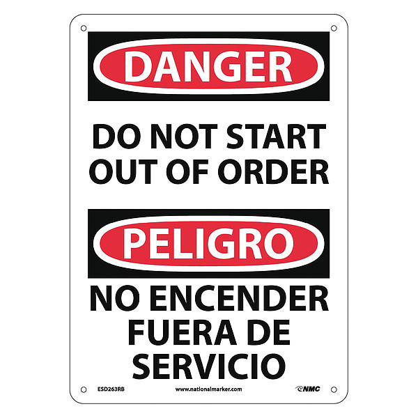 Nmc Danger Do Not Start Out Of Order Sign - Bilingual ESD263RB