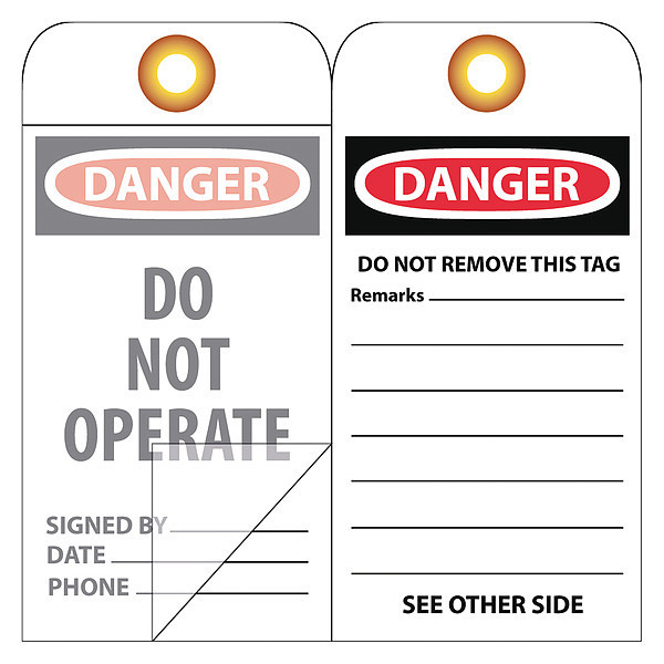 Nmc Danger Do Not Operate Self Laminated Tag, Pk10 OLPT20