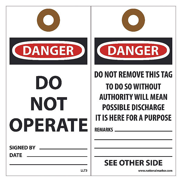 Nmc Danger Do Not Operate Tag, Pk25 LLT3