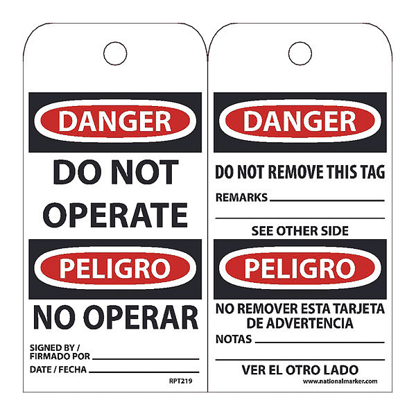 Nmc Danger Do Not Operate-Bilingual Tag, Pk25 RPT219