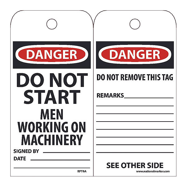 Nmc Danger Do Not Start Men Working On Machinery Tag, Pk25 RPT6A