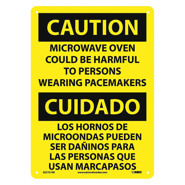Nmc Caution Microwave Oven Harmful Sign, Bili, 14 in Height, 10 in Width, Rigid Plastic ESC721RB