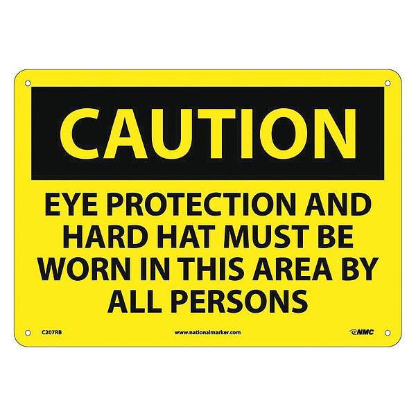 Nmc Caution Multi Protection Safety Sign, 10 in Height, 14 in Width, Rigid Plastic C207RB