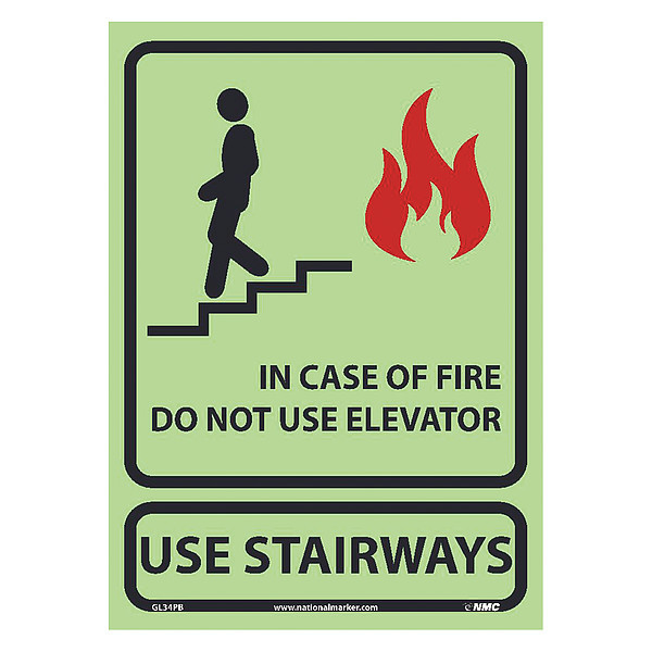 Nmc In Case Of Fire Do Not Use El... Glow Sign, 10 X 7 GL34PB