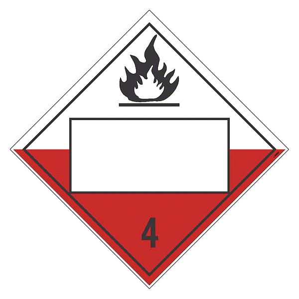 Nmc Placard Sign, 4 Flammable Solids, Blank, Pk50, Material: Unrippable Vinyl DL153BUV50