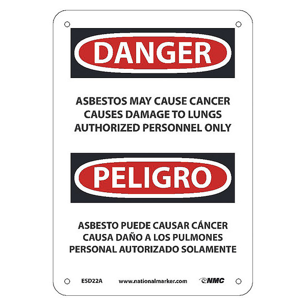 Nmc Asbestos May Cause Cancer Authorized Personnel Only Sign - Bilingual, ESD22A ESD22A