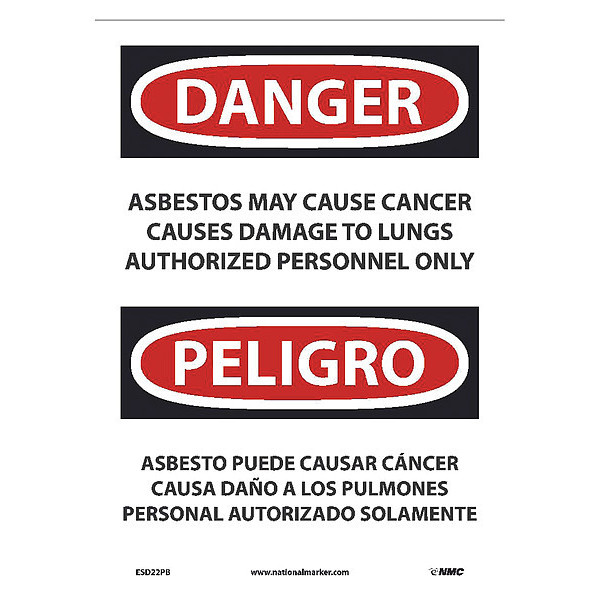 Nmc Asbestos May Cause Cancer Authorized Personnel Only Sign - Bilingual, ESD22PB ESD22PB