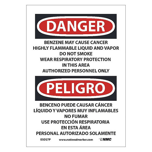 Nmc Benzene May Cause Cancer Highly Sign - Bilingual, ESD27P ESD27P