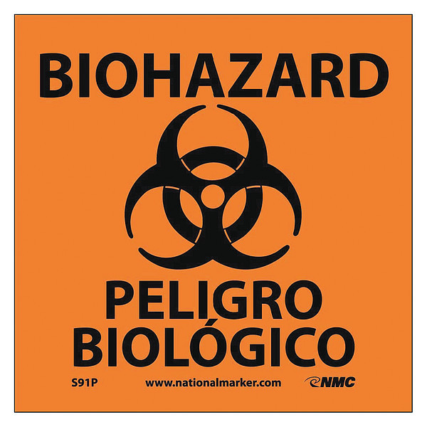 Nmc Biohazard Peligro Biologico Bilingual W/Graphic Label S91P