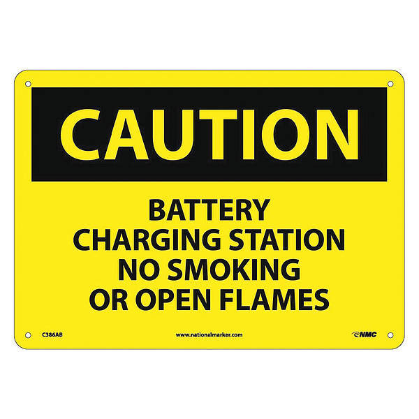 Nmc Caution Battery Charging Station Sign, C386AB C386AB