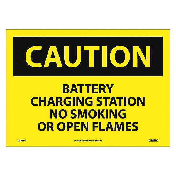 Nmc Caution Battery Charging Station Sign, C386PB C386PB
