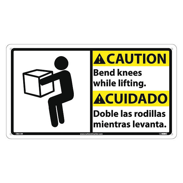 Nmc Caution Bend Knees While Lifting Sign - Bilingual, CBA12R CBA12R