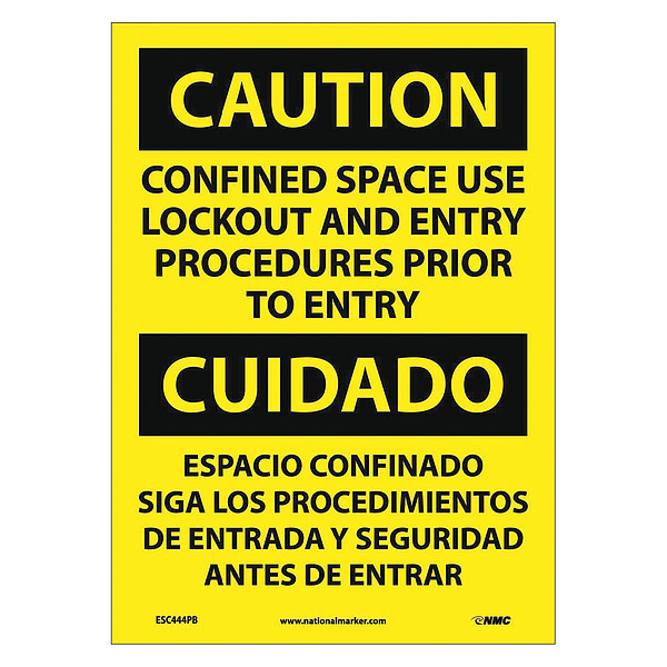 Nmc Caution Confined Space Sign - Bilingual, ESC444PB ESC444PB