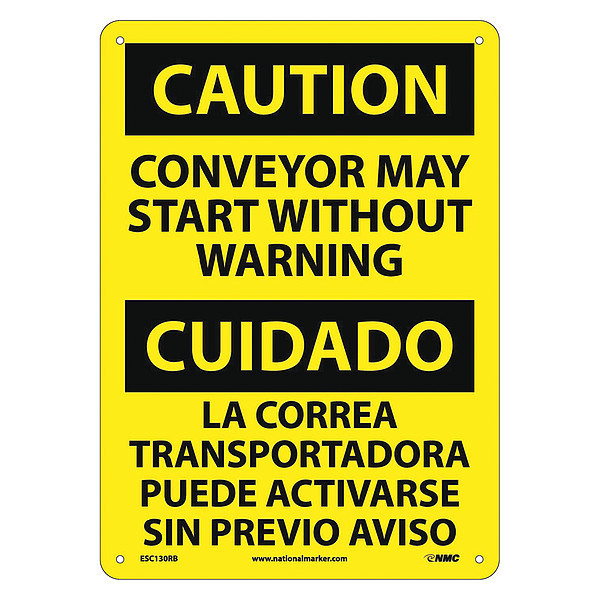 Nmc Caution Conveyor May Start Warning Sign, , 14 in Height, 10 in Width, Rigid Plastic ESC130RB