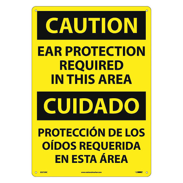 Nmc Caution Ear Protection Required Sign, Bil, 20 in Height, 14 in Width, Rigid Plastic ESC73RC