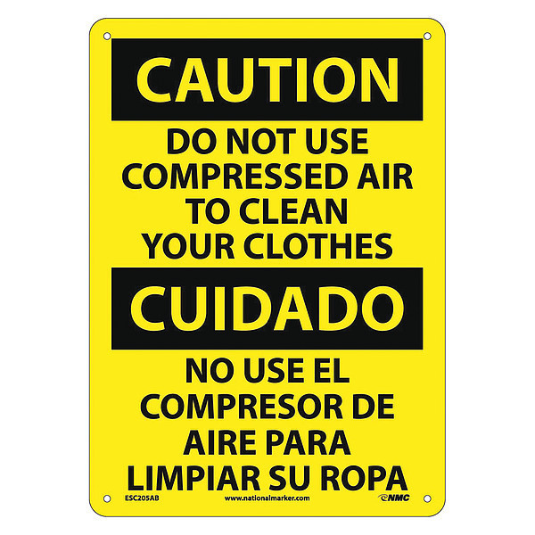 Nmc Caution Do Not Use Compressed Air Sign - Bilingual, ESC205AB ESC205AB