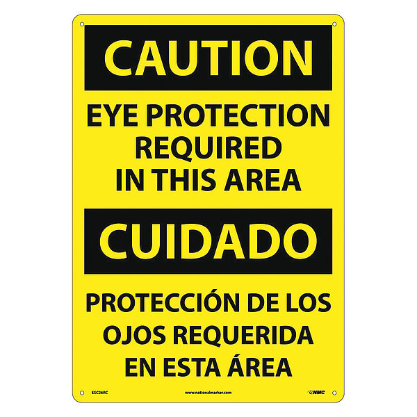 Nmc Caution Eye Protection Required Sign, Bil, 20 in Height, 14 in Width, Rigid Plastic ESC26RC