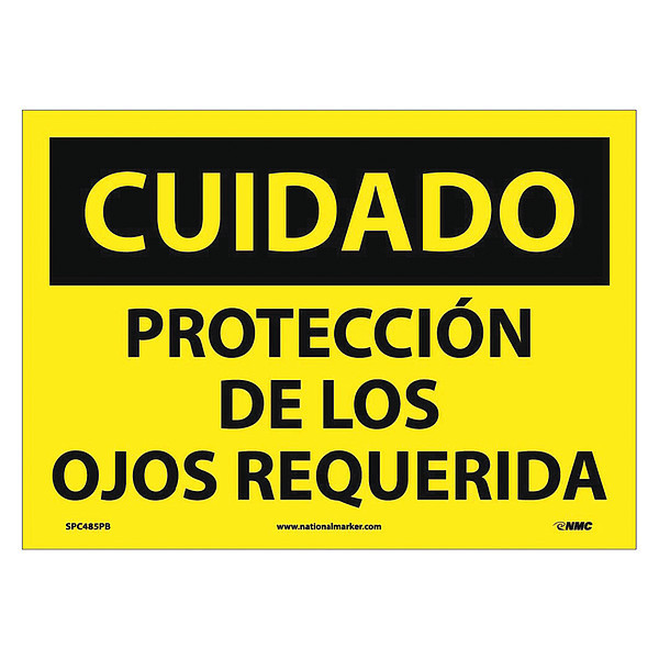 Nmc Caution Eye Protection Required Sign, Spa, 10 in Height, 14 in Width, Pressure Sensitive Vinyl SPC485PB