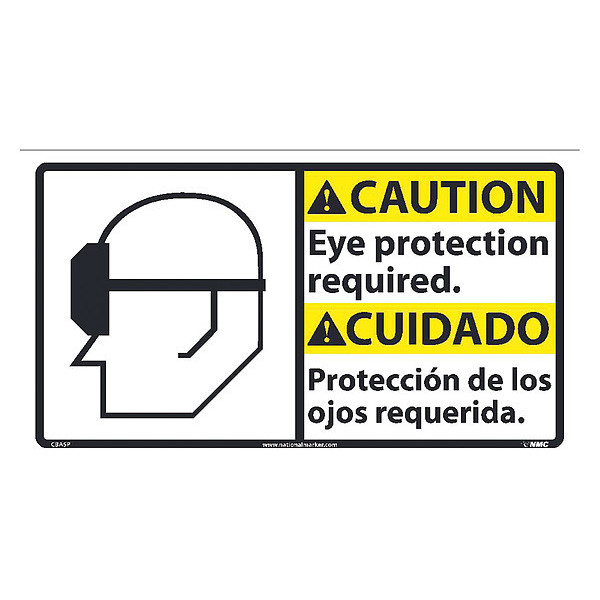 Nmc Caution Eye Protection Required Sign, Bil, 10 in Height, 18 in Width CBA5P