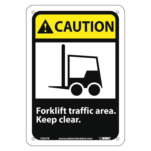 Nmc Caution Forklift Traffic Area Keep Clear Sign, CGA7R CGA7R