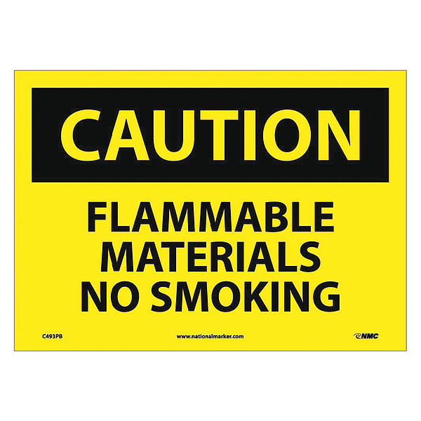 Nmc Caution Flammable Materials No Smoking Sign, C493PB C493PB