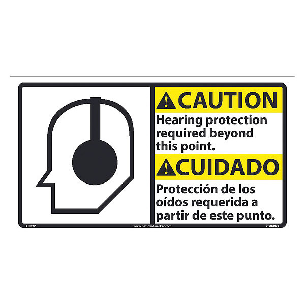 Nmc Caution Hearing Protection Required Sign, 10 in Height, 18 in Width CBA2P