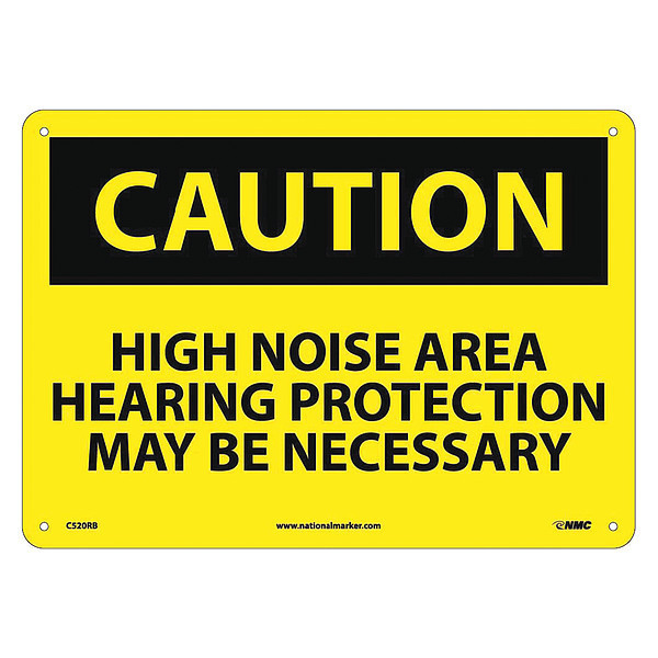Nmc Caution High Noise Area Hearing Protecti, 10 in Height, 14 in Width, Rigid Plastic C520RB