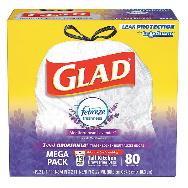 Glad Trash Bags, 8 gal., 0.69 mil, PK26 70403