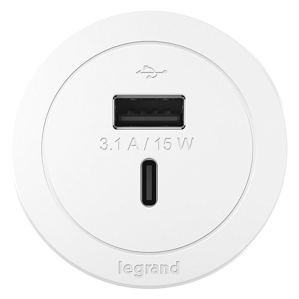 Legrand Plug-In Charger, 2.0" H x 2.0" W x 3.3" D RFPCUAUC-WH10