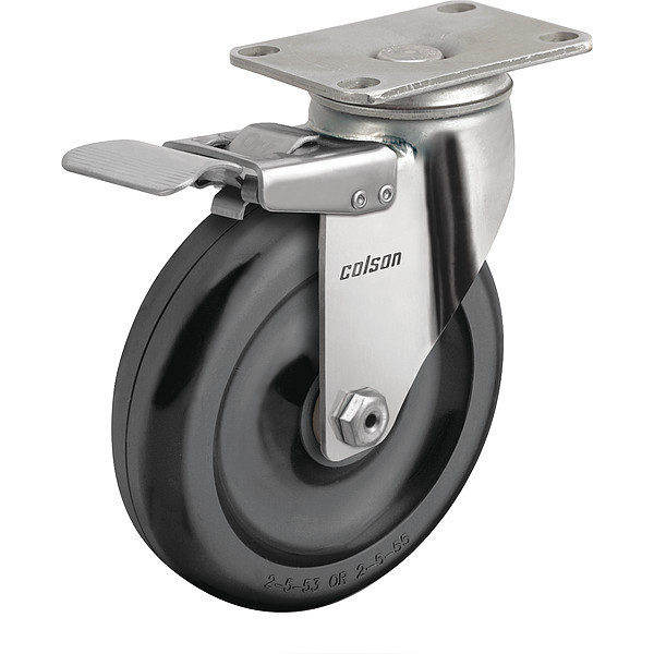 Colson 3" X 1-1/4" Non-Marking Polyolefin Swivel Caster, Side Brake, Loads Up To 200 lb 2.33456.544 BRK4