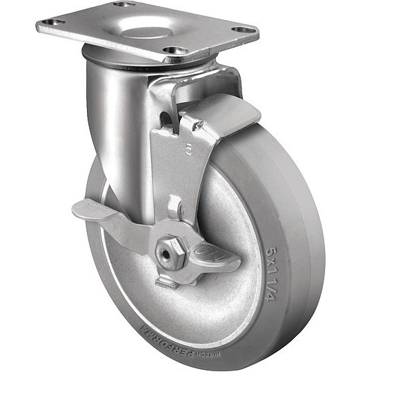 Colson 4" X 1-1/4" Non-Marking Rubber Performa (Flat) Swivel Caster, Side Brake, Loads Up To 300 lb 2.04256.445 BRK1