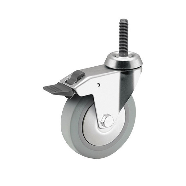 Medcaster 2" X 3/4" Non-Marking Rubber Thermoplastic Swivel Caster, Total Lock Brake, Loads Up To 110 lb RZ02TPN070TLTP06