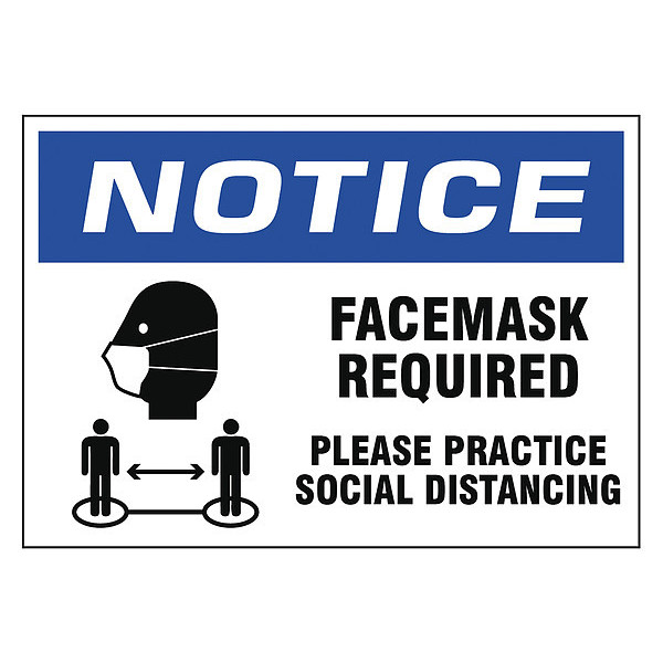 Zoro Select Facemask Required Sign, 10" W x 7" H, English, Vinyl, Blue, White N519-710-V