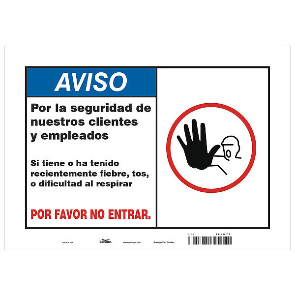 Condor Covid 19 Sign 10X14, Spanish Symptoms Do, 10 in Height, 14 in Width, Polyester, Spanish HWN828T1014